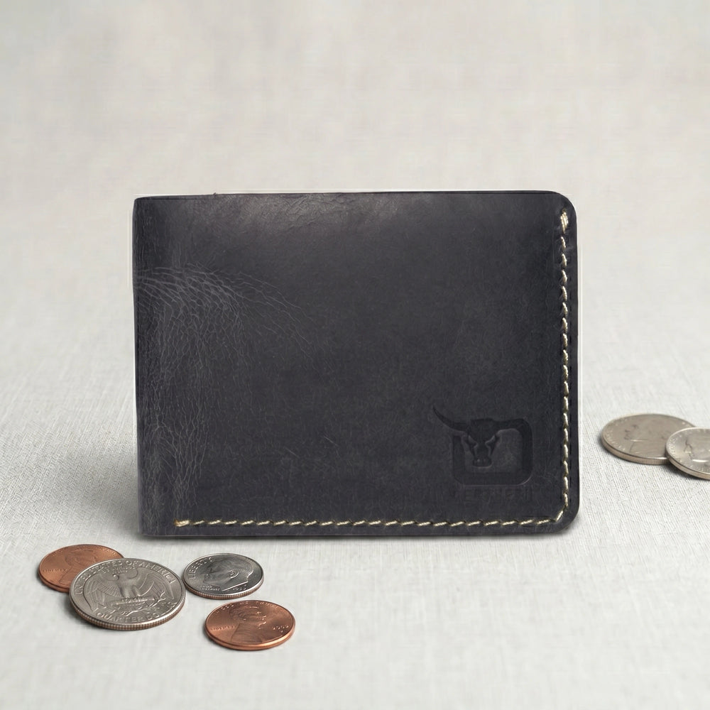 Men's dollar size bifold leather wallet in Charcoal Black | Leathery