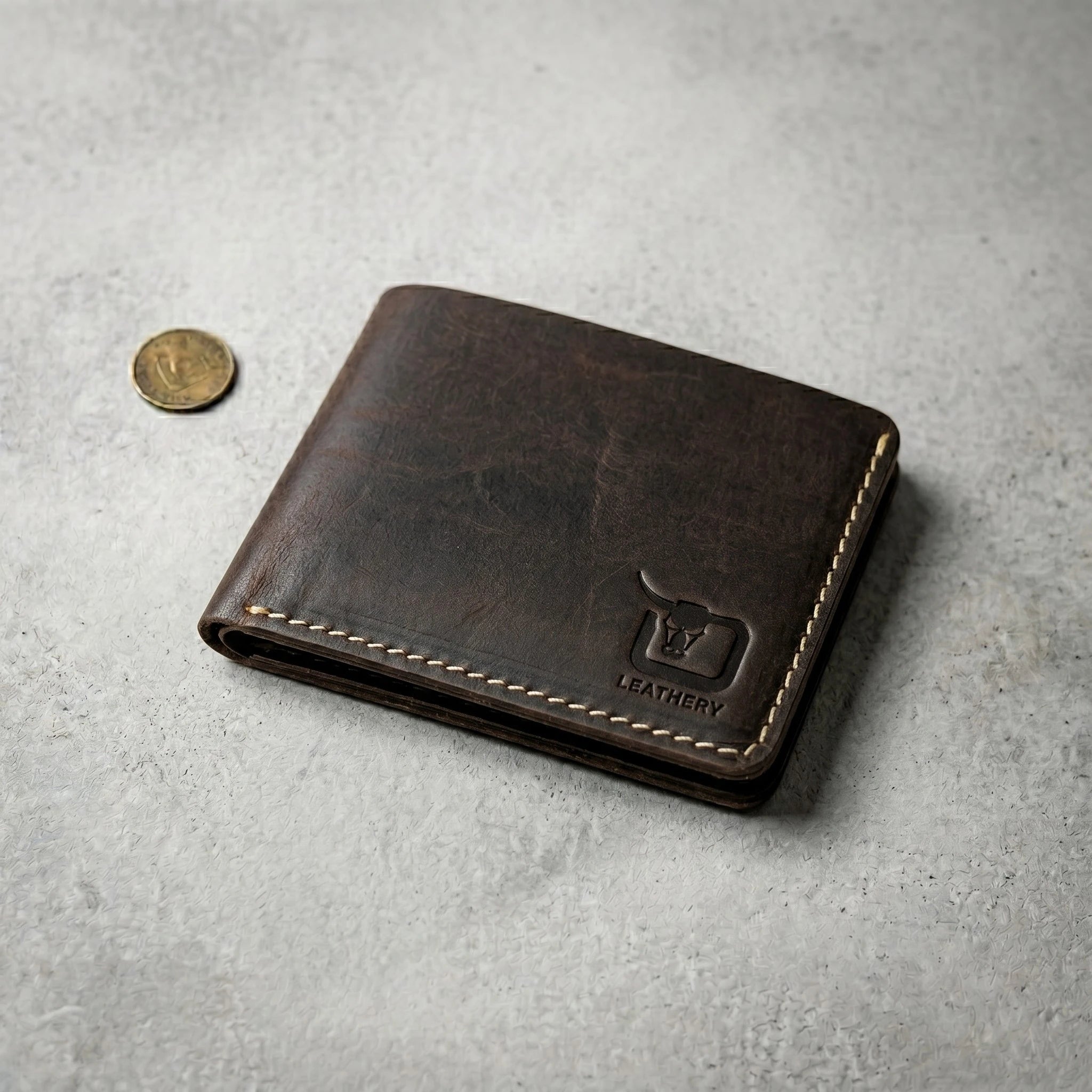 Men's dollar size bifold leather wallet in Deep Espresso | Leathery