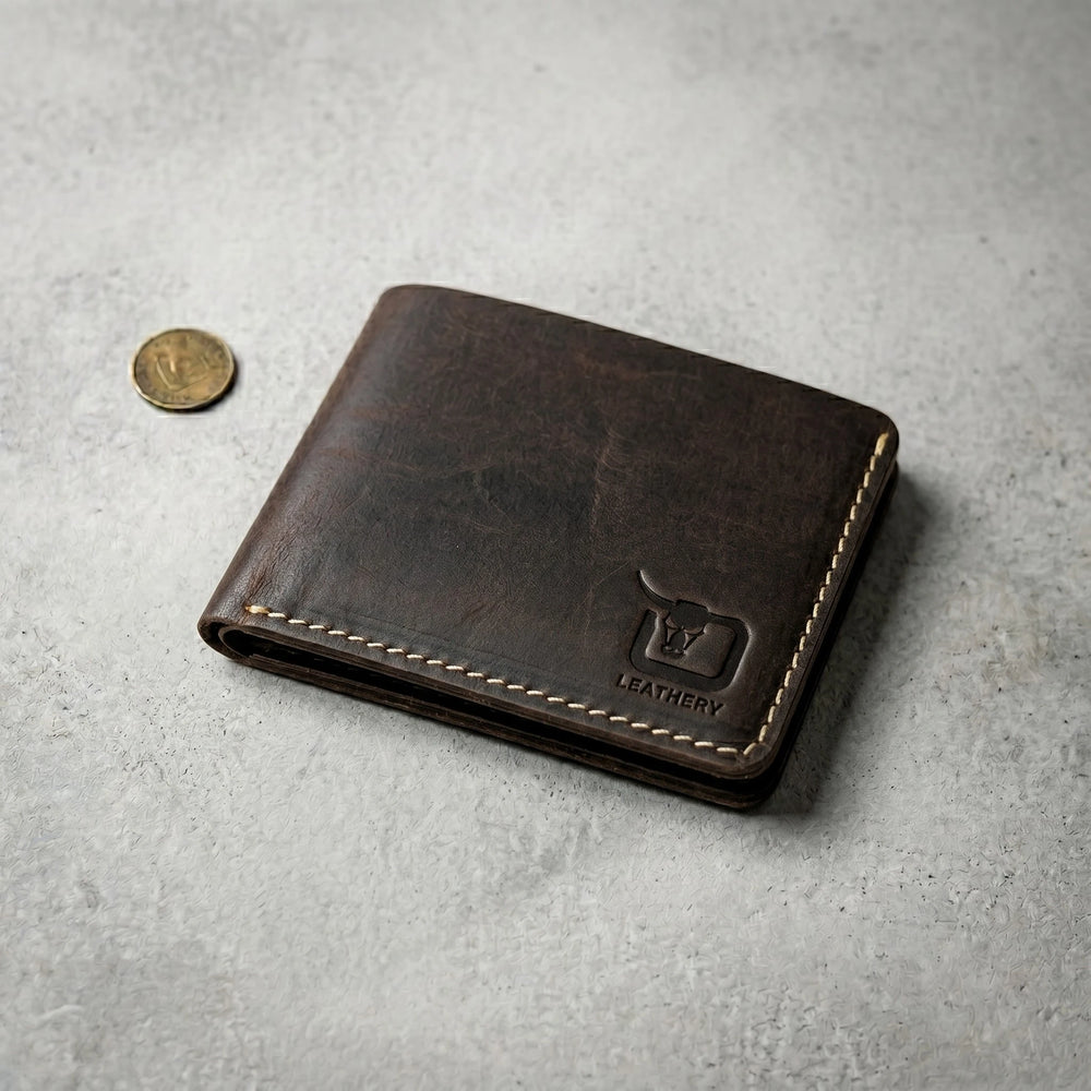 Men's dollar size bifold leather wallet in Deep Espresso | Leathery