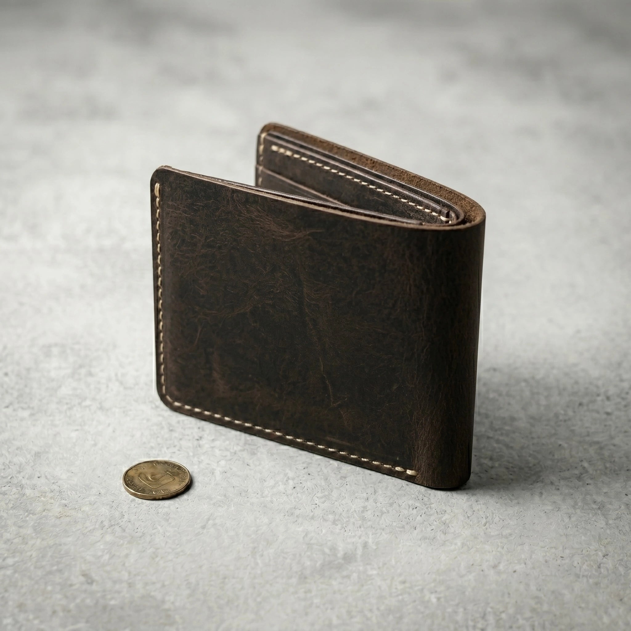 Men's dollar size bifold leather wallet in Deep Espresso | Leathery