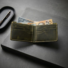 Men's dollar size bifold leather wallet in Forest Moss Green | Leathery