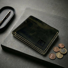 Men's dollar size bifold leather wallet in Forest Moss Green | Leathery