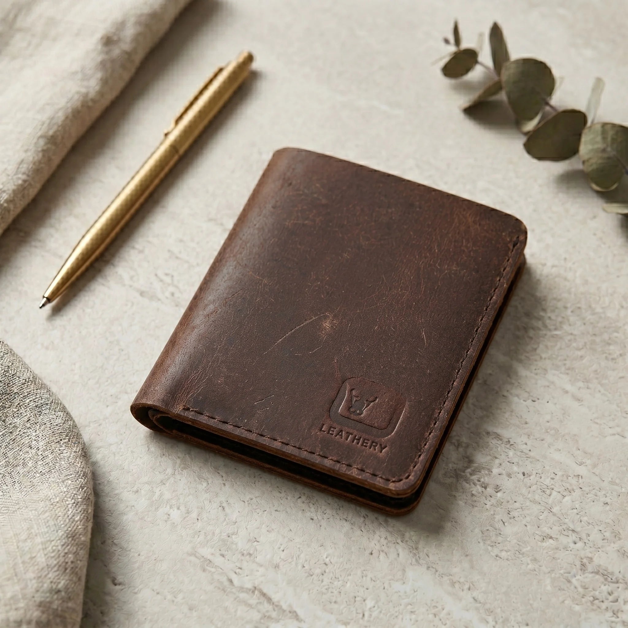 Men's leather card holder wallet in Iron Blood Burgundy Brown | Leathery