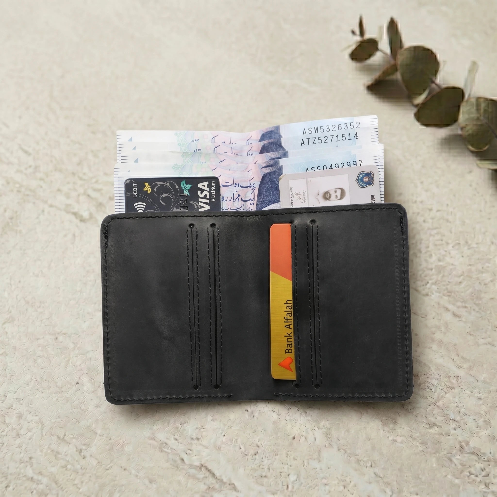 Men's leather card holder wallet in Charcoal Black | Leathery