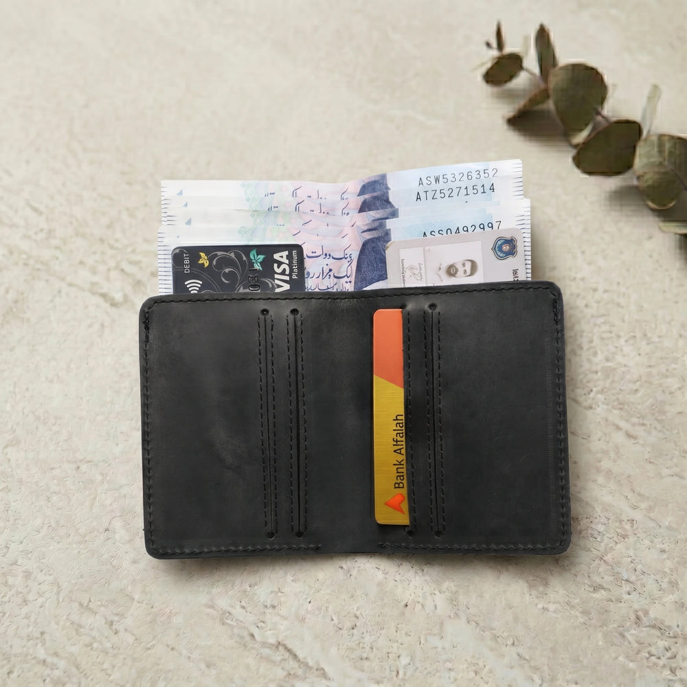 Men's leather card holder wallet in Charcoal Black | Leathery