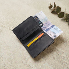 Men's leather card holder wallet in Charcoal Black | Leathery
