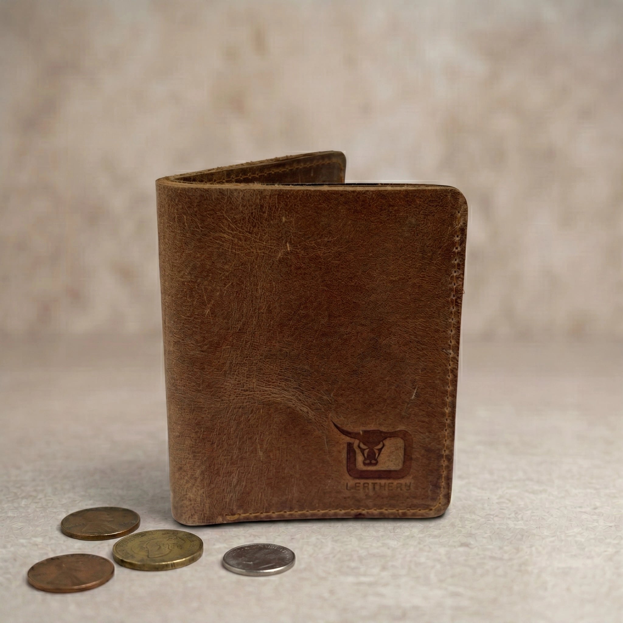 Men's leather card holder wallet in Saddle Brown | Leathery