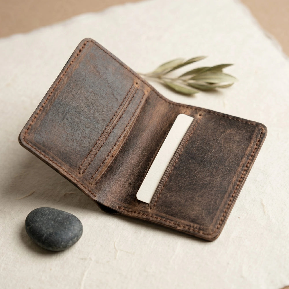 Men's leather card holder wallet in Walnut Brown | Leathery