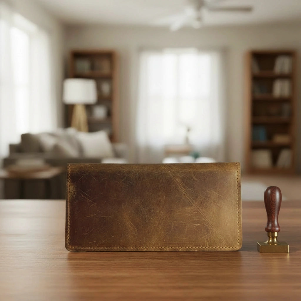 Men's bifold long leather wallet in Amber Saddle | Leathery