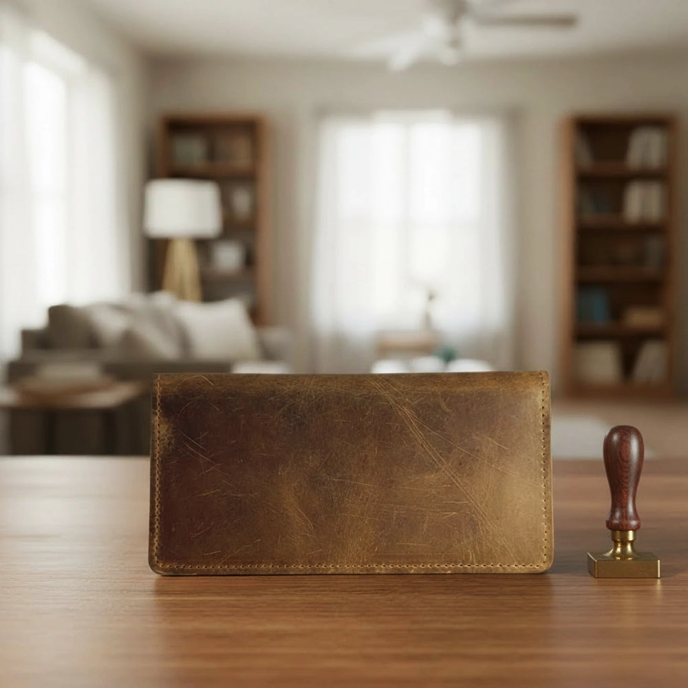 Men's bifold long leather wallet in Amber Saddle | Leathery