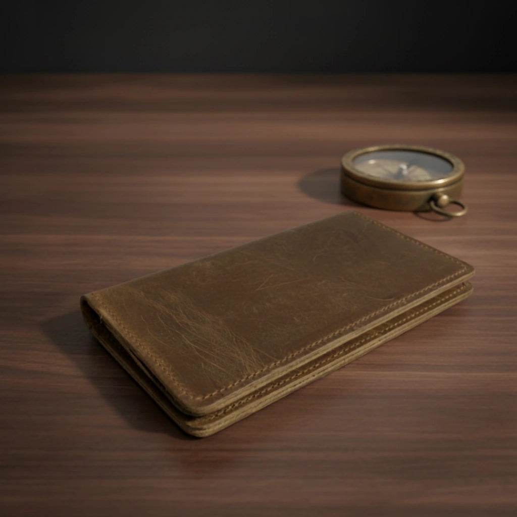 Men's bifold long leather wallet in Amber Saddle | Leathery