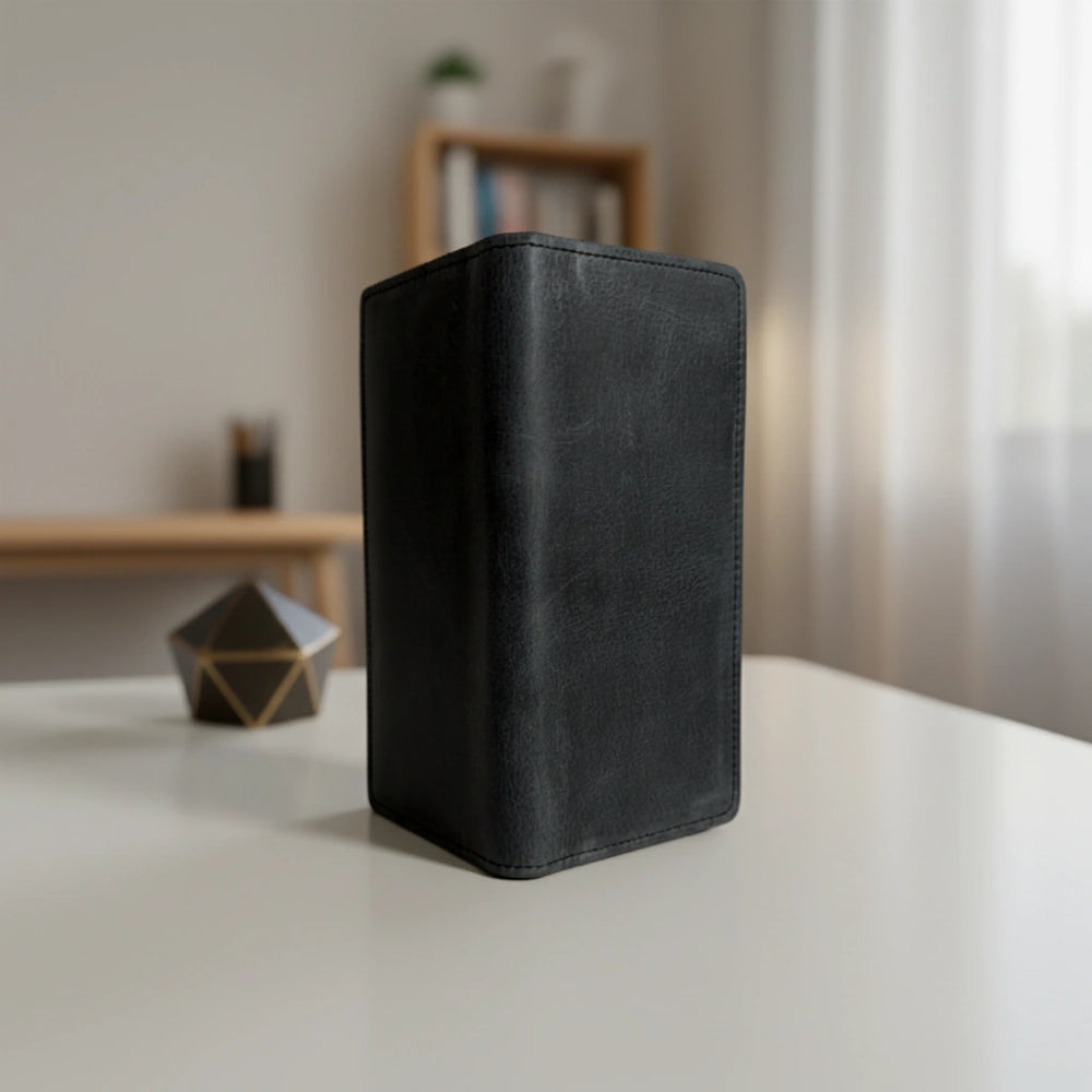 Men's bifold long leather wallet in Charcoal Black | Leathery