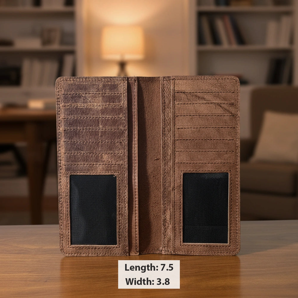 Men's bifold long leather wallet in Walnut Brown | Leathery
