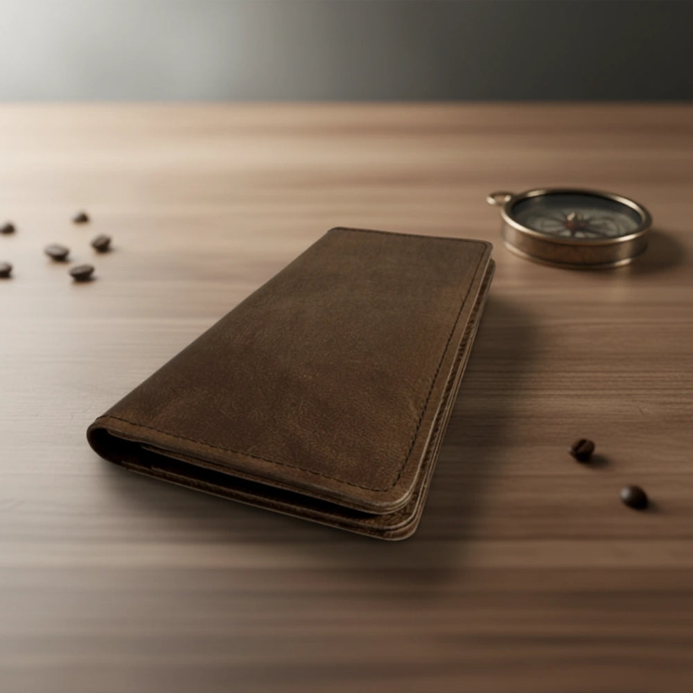 Men's bifold long leather wallet in Walnut Brown | Leathery
