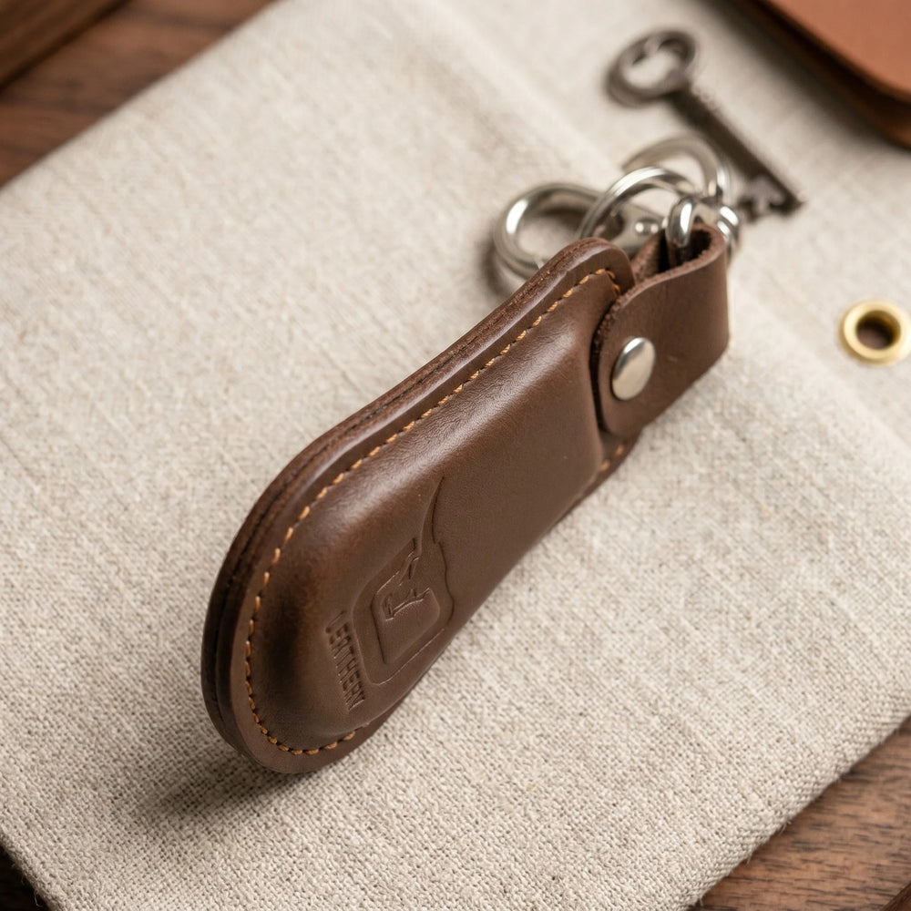 Leather keychain with swivel clasp in Dark Choco Brown | Leathery