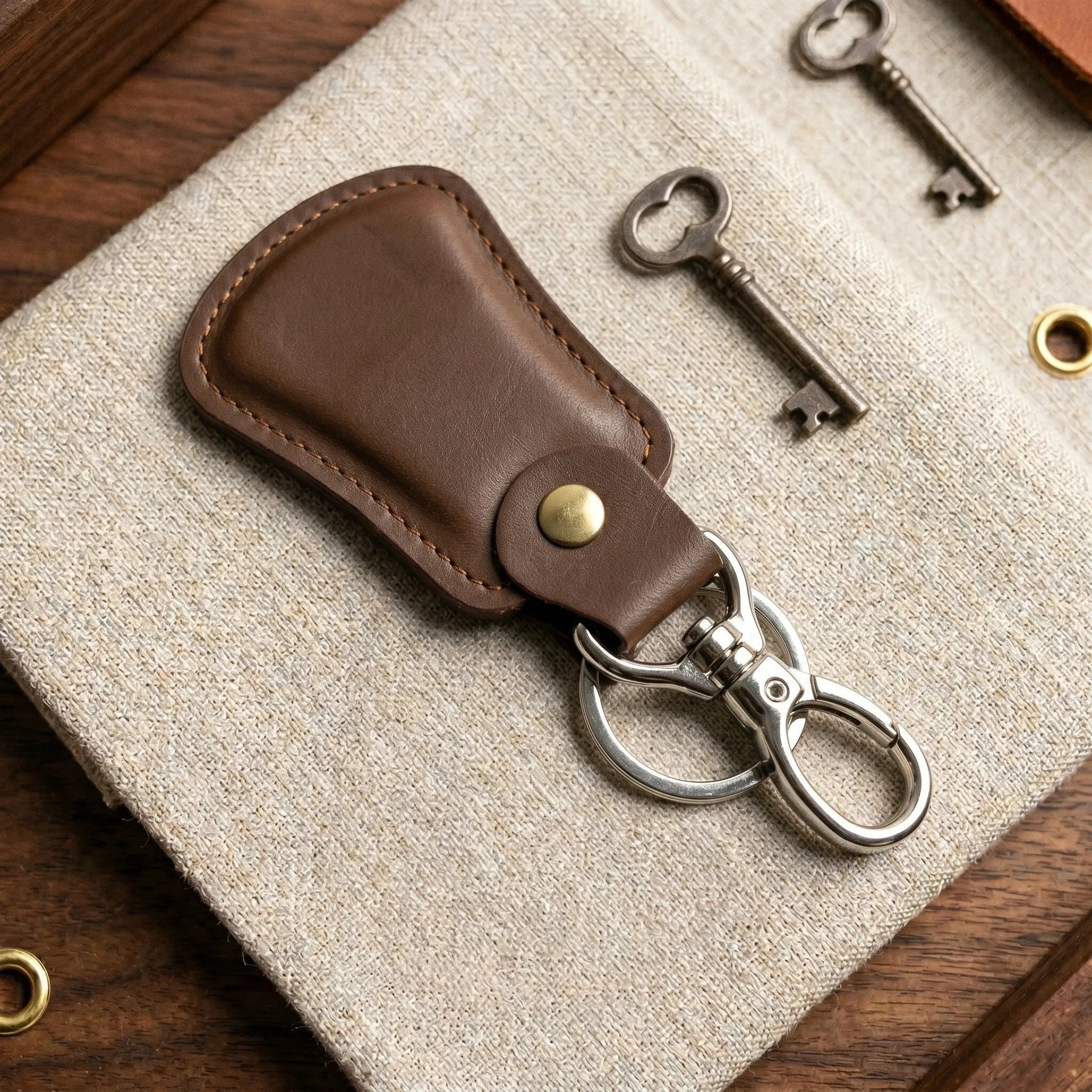 Leather keychain with swivel clasp in Dark Choco Brown | Leathery