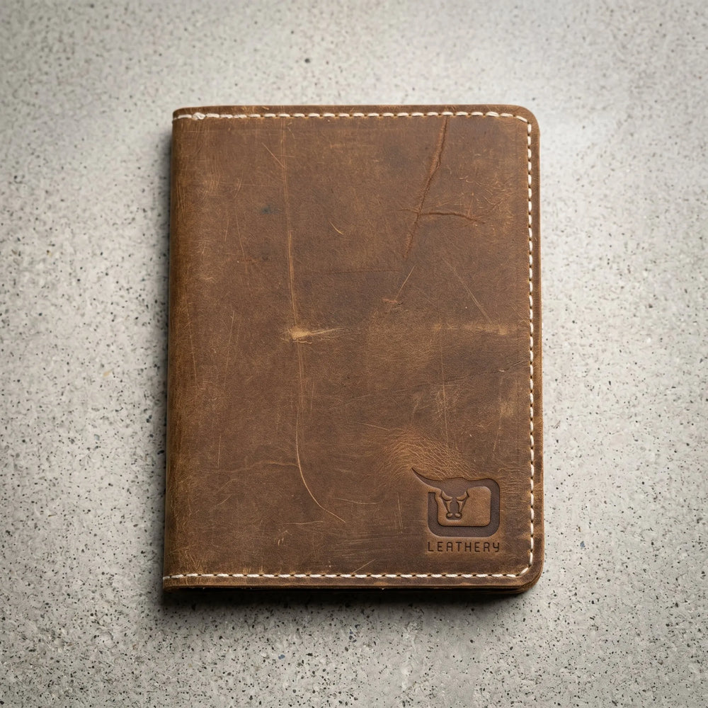 Leather passport cover wallet in Amber Saddle | Leathery