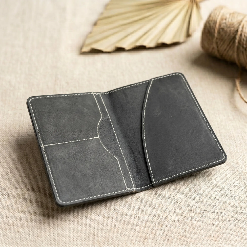 Leather passport cover wallet in Charcoal Black | Leathery