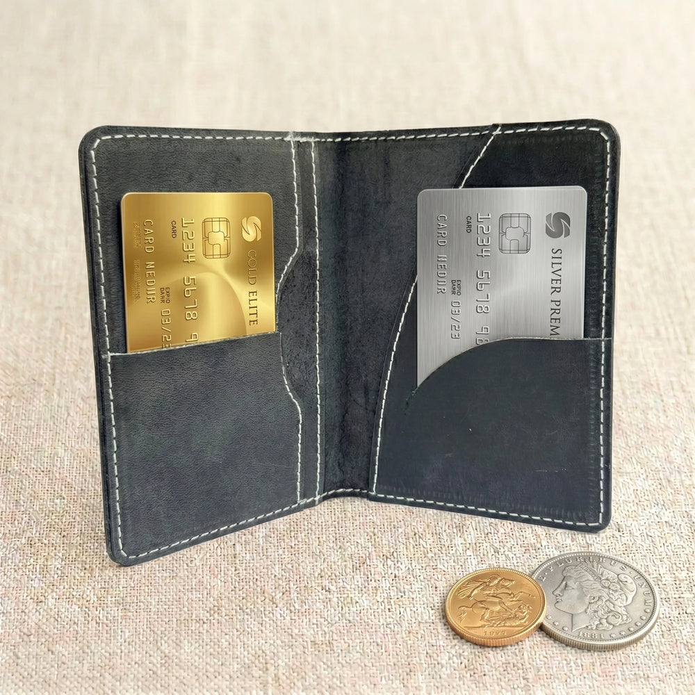 Leather passport cover wallet in Charcoal Black | Leathery