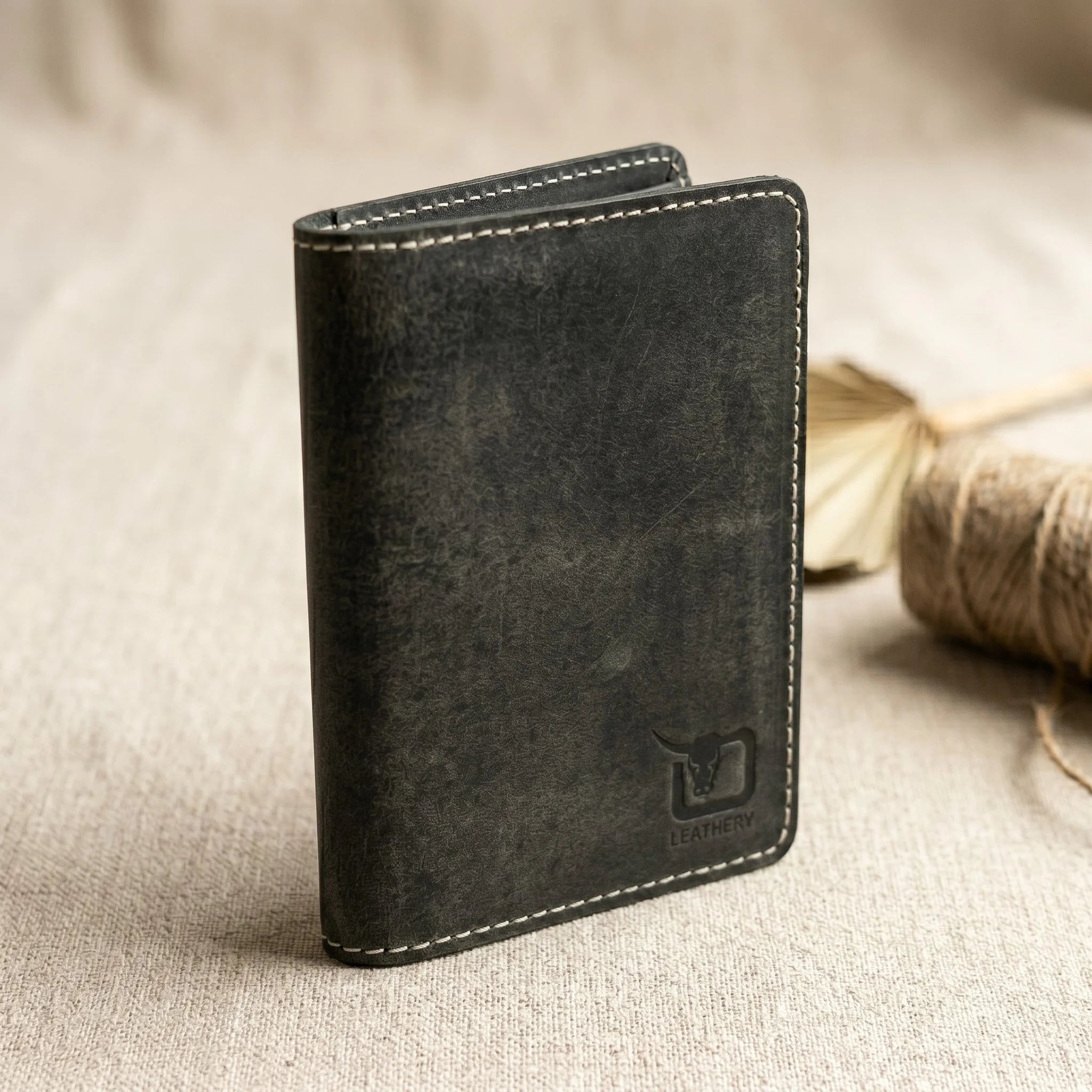Leather passport cover wallet in Charcoal Black | Leathery