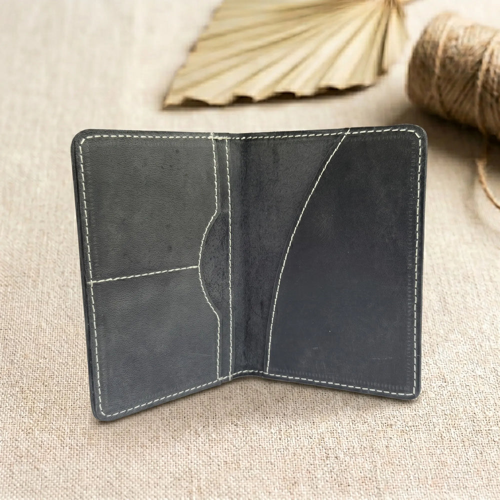 Leather passport cover wallet in Charcoal Black | Leathery