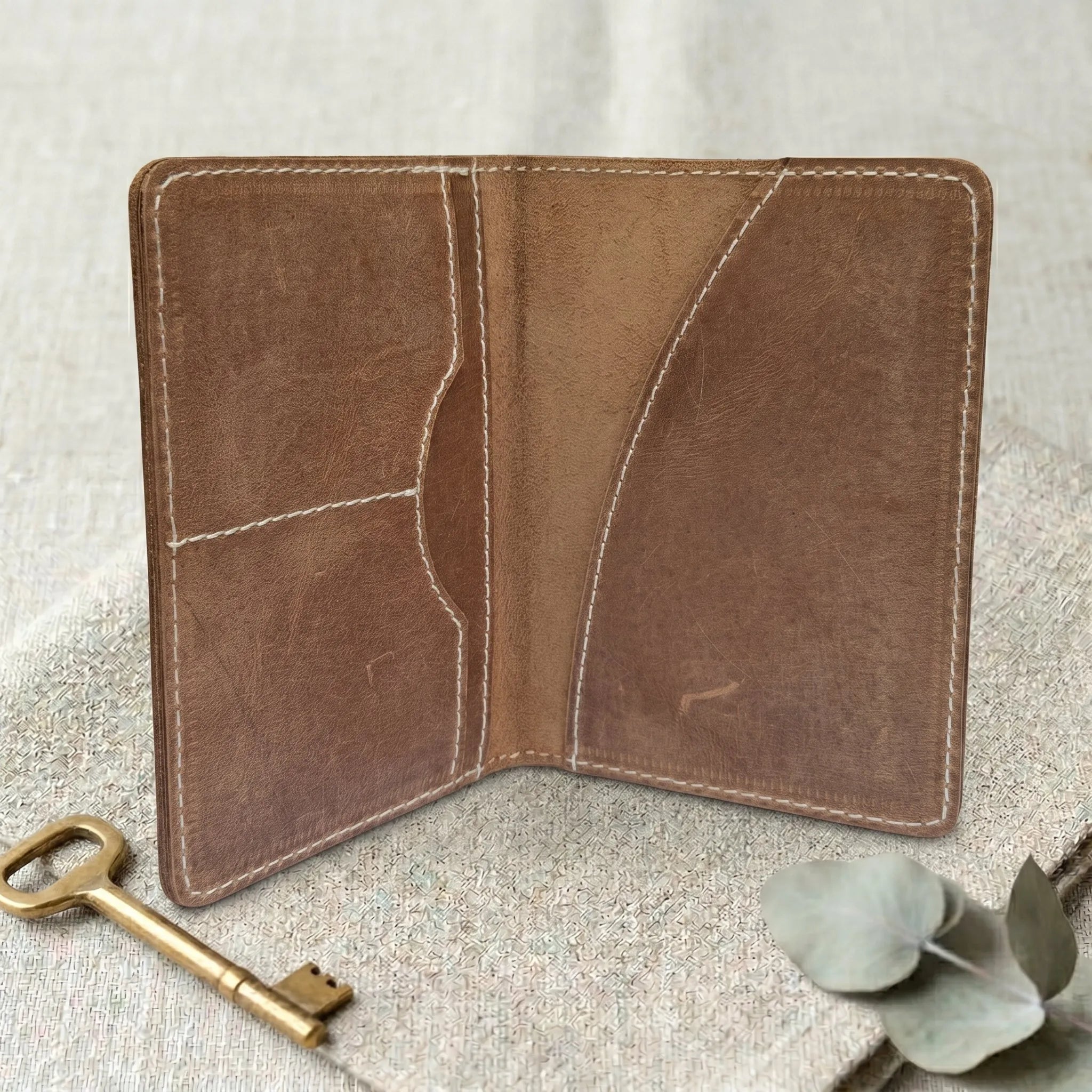 Leather passport cover wallet in Saddle Brown | Leathery