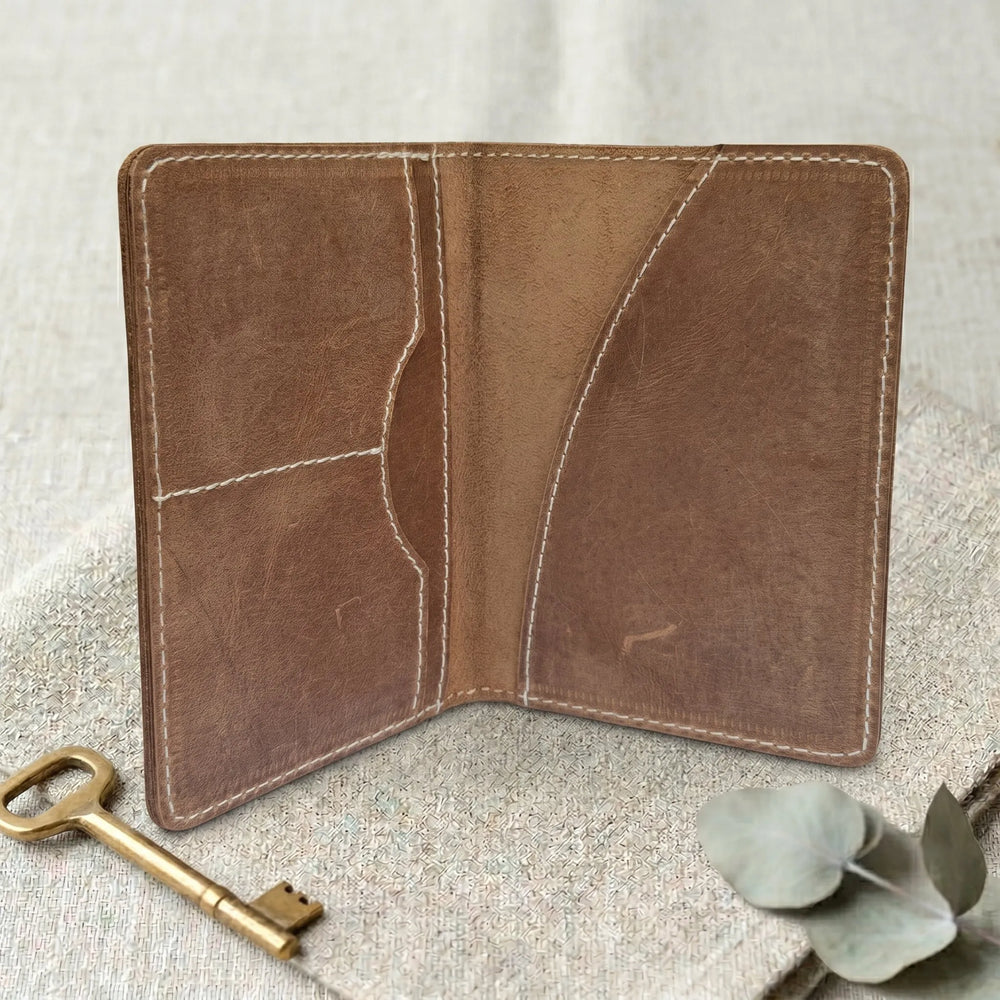 Leather passport cover wallet in Saddle Brown | Leathery