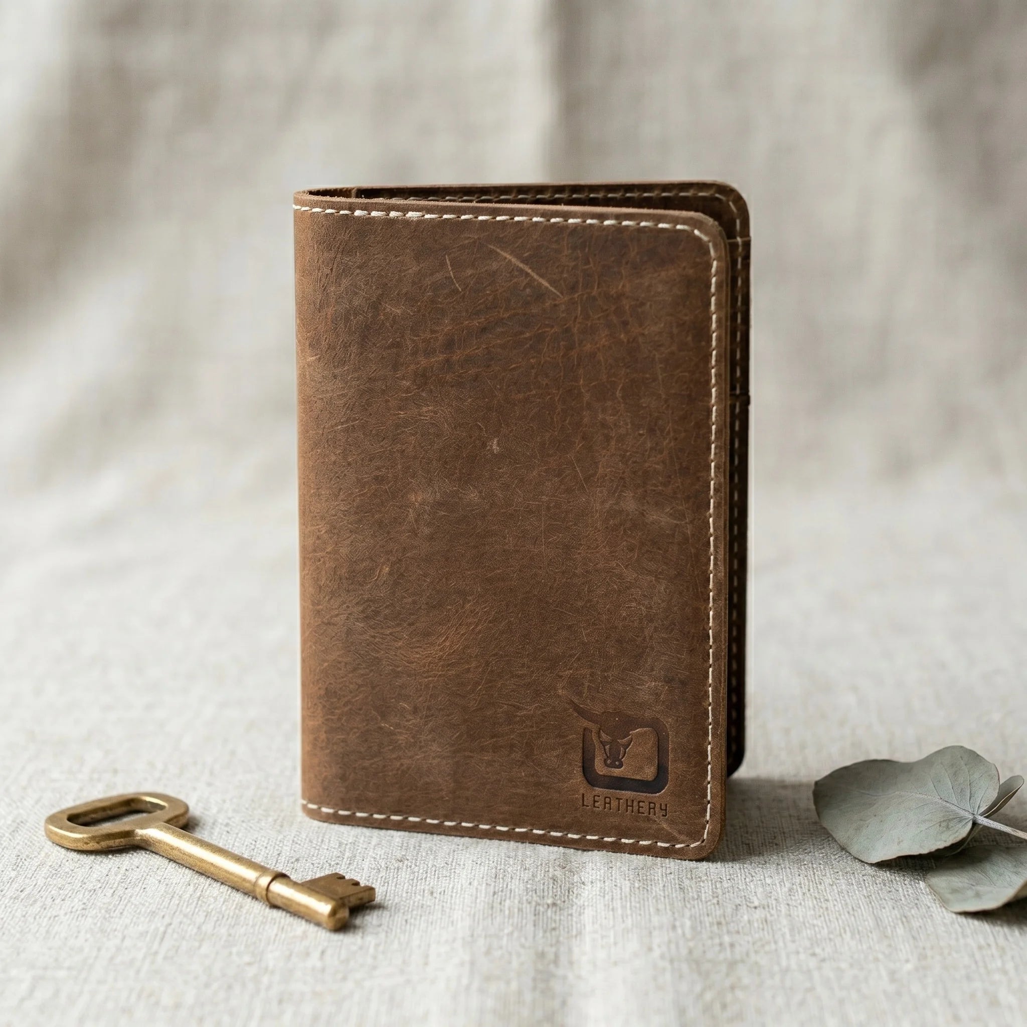Leather passport cover wallet in Saddle Brown | Leathery