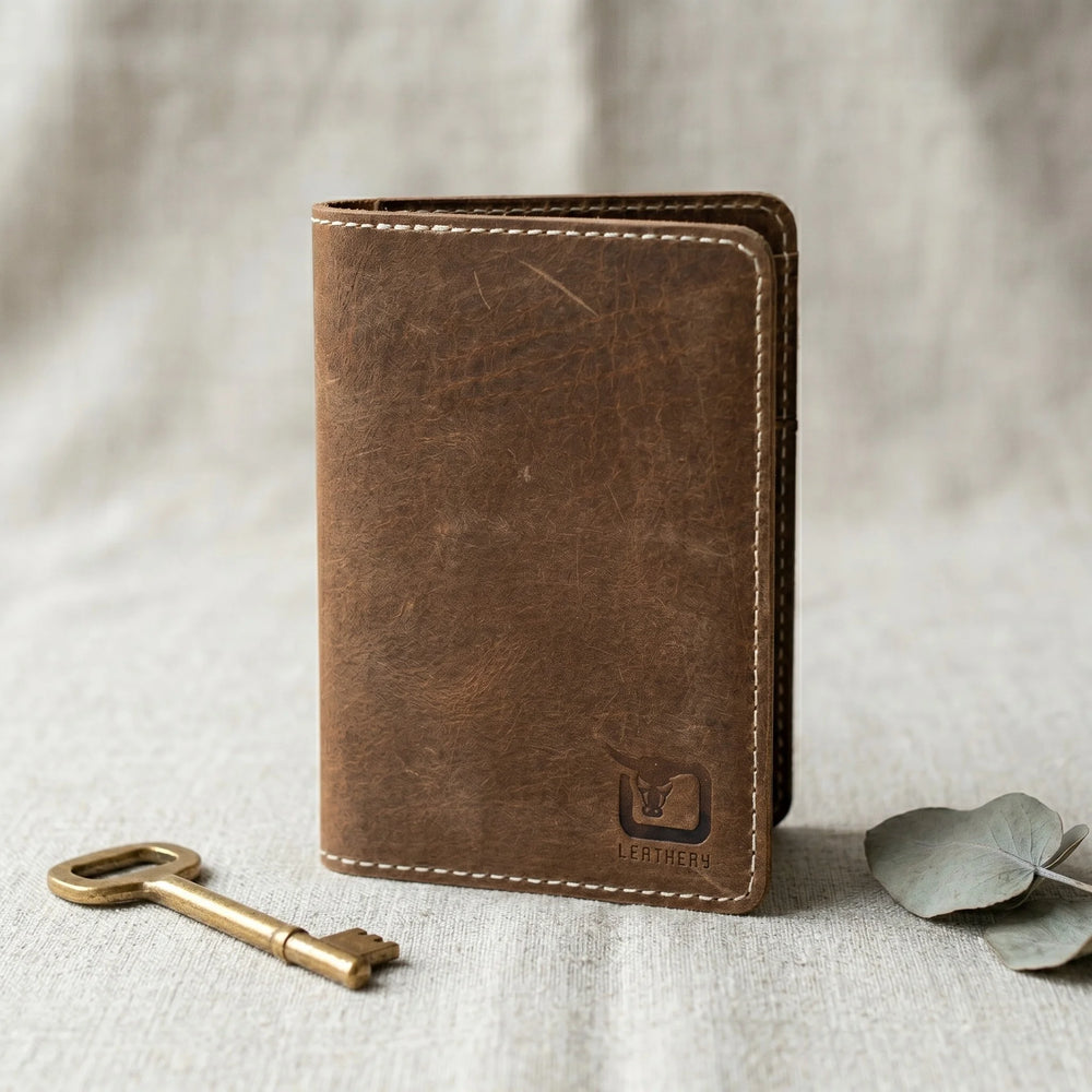 Leather passport cover wallet in Saddle Brown | Leathery