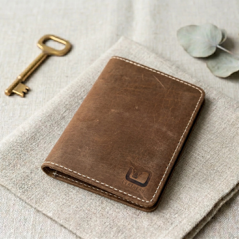 Leather passport cover wallet in Saddle Brown | Leathery