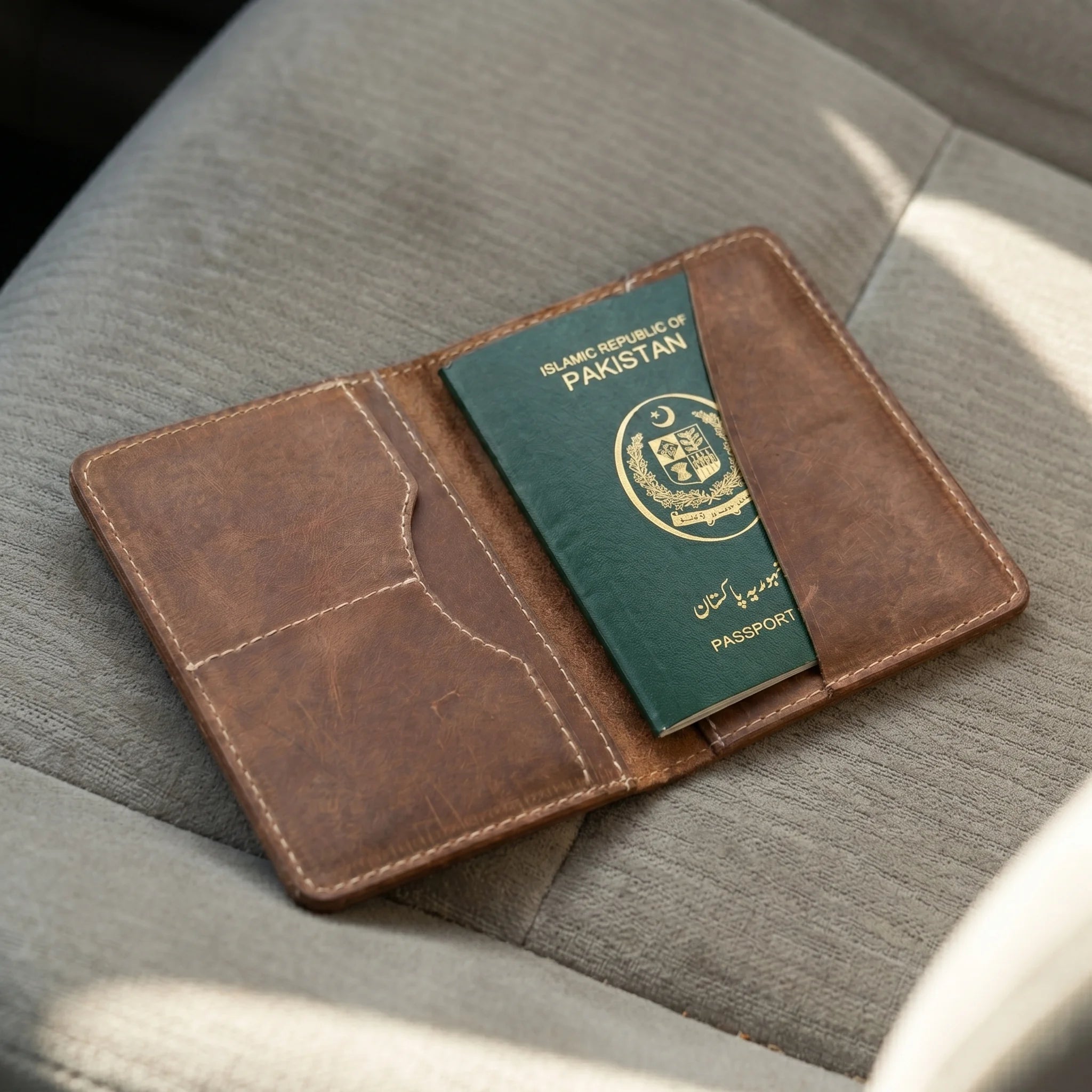 Leather passport cover wallet in Saddle Brown | Leathery