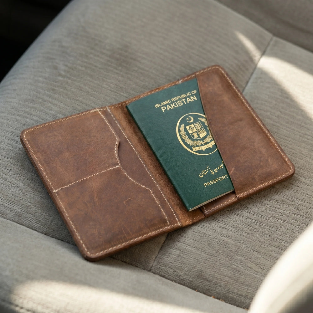 Leather passport cover wallet in Saddle Brown | Leathery