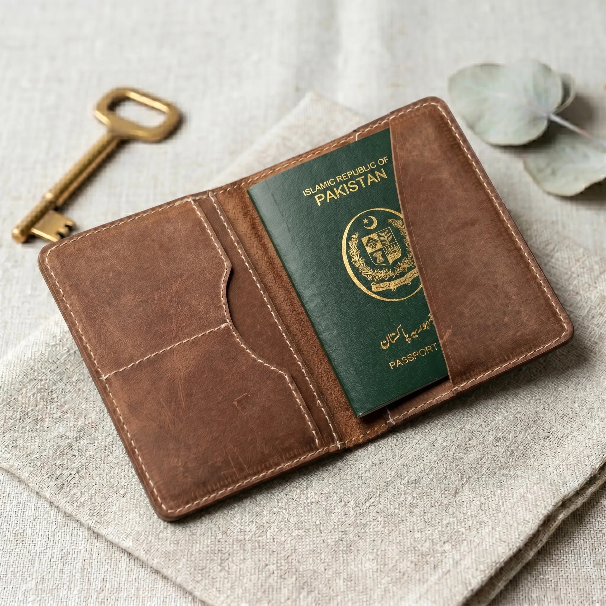 Leather passport cover wallet in Saddle Brown | Leathery