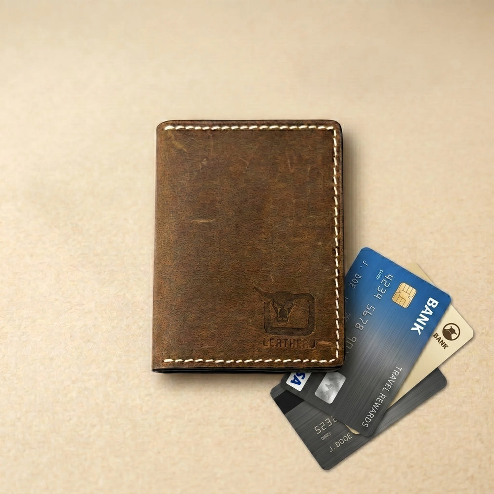 Men's slim leather card holder in Dark Sepia | Leathery