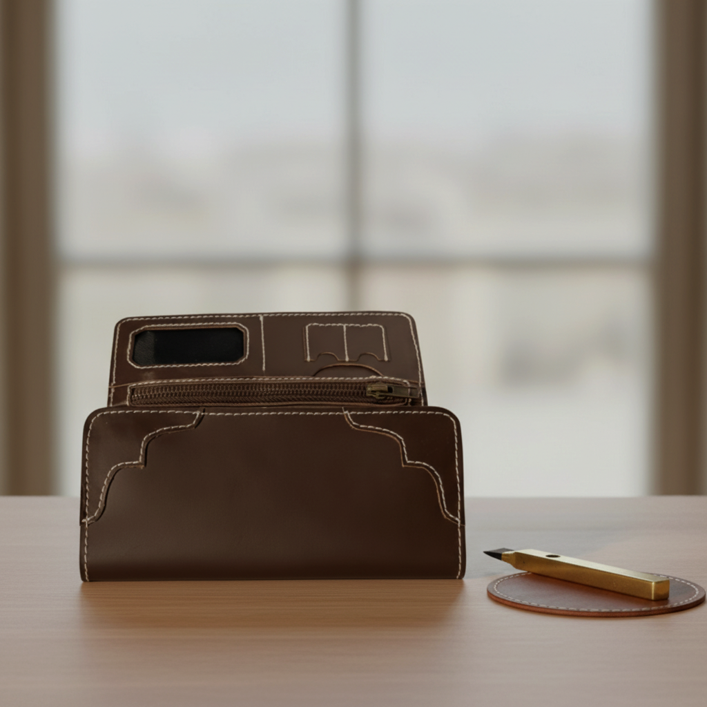 Long Unisex Leather Trifold Wallet with Magnet Lock | Vintage Classic