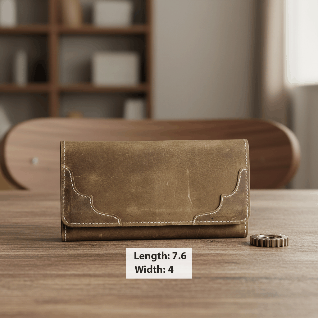 Long Unisex Leather Trifold Wallet with Magnet Lock | Vintage Classic