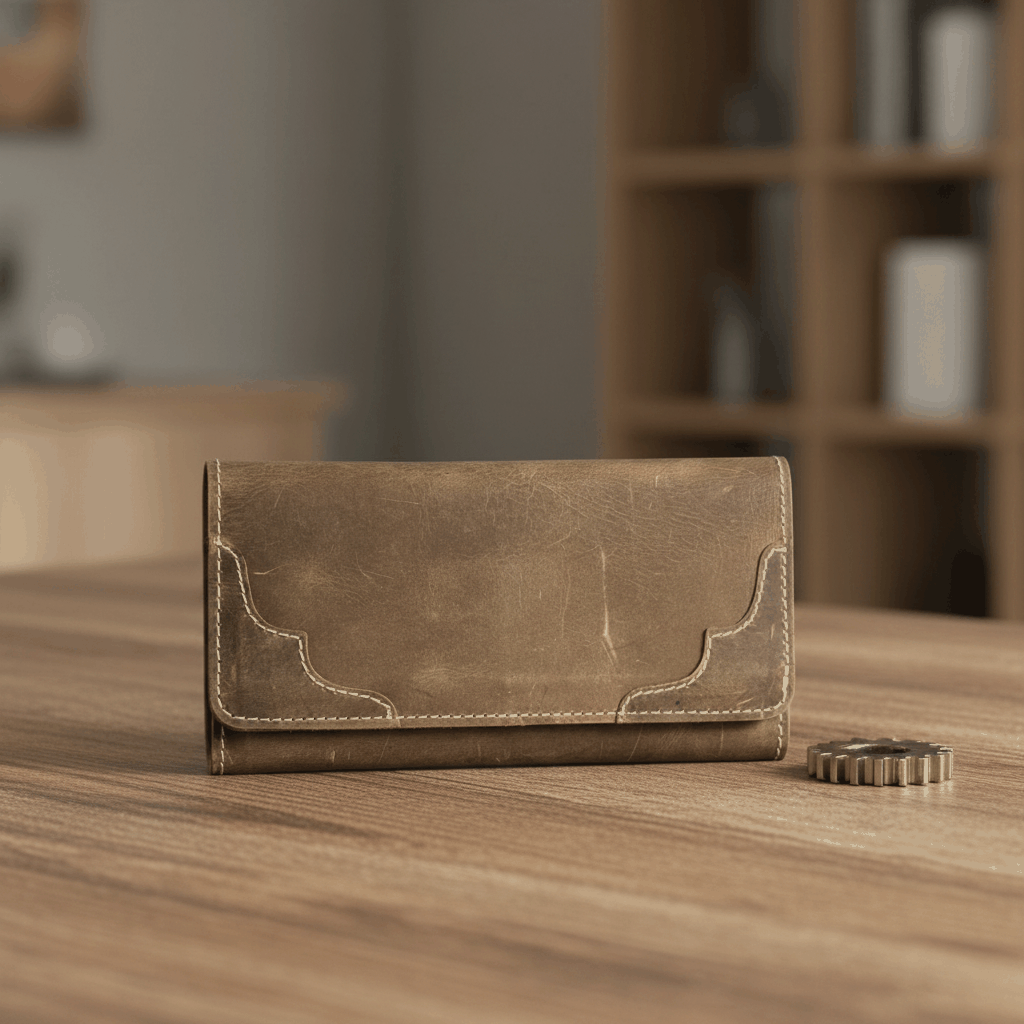Long Unisex Leather Trifold Wallet with Magnet Lock | Vintage Classic