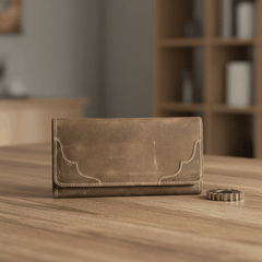 Long Unisex Leather Trifold Wallet with Magnet Lock | Vintage Classic