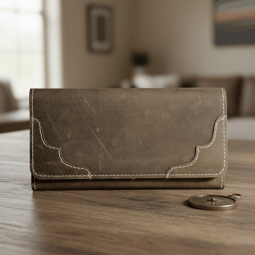 Long Unisex Leather Trifold Wallet with Magnet Lock | Vintage Classic