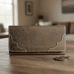 Long Unisex Leather Trifold Wallet with Magnet Lock | Vintage Classic