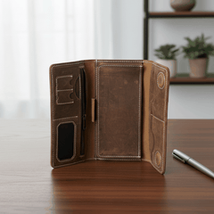 Long Unisex Leather Trifold Wallet with Magnet Lock | Vintage Classic