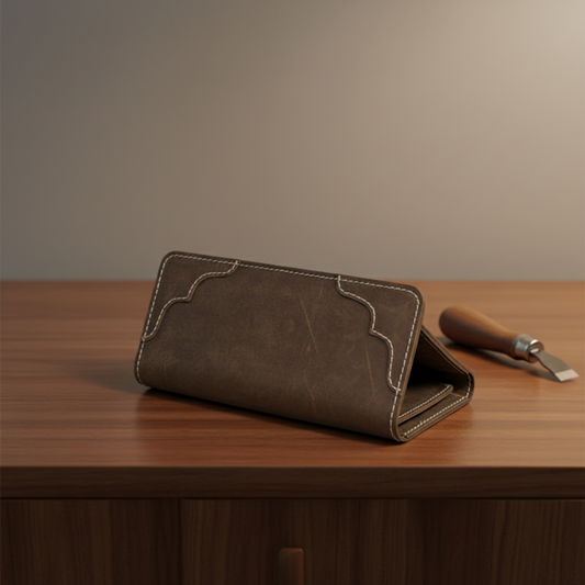 Long Unisex Leather Trifold Wallet with Magnet Lock | Vintage Classic