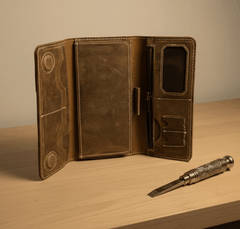 Long Unisex Leather Trifold Wallet with Magnet Lock | Vintage Classic