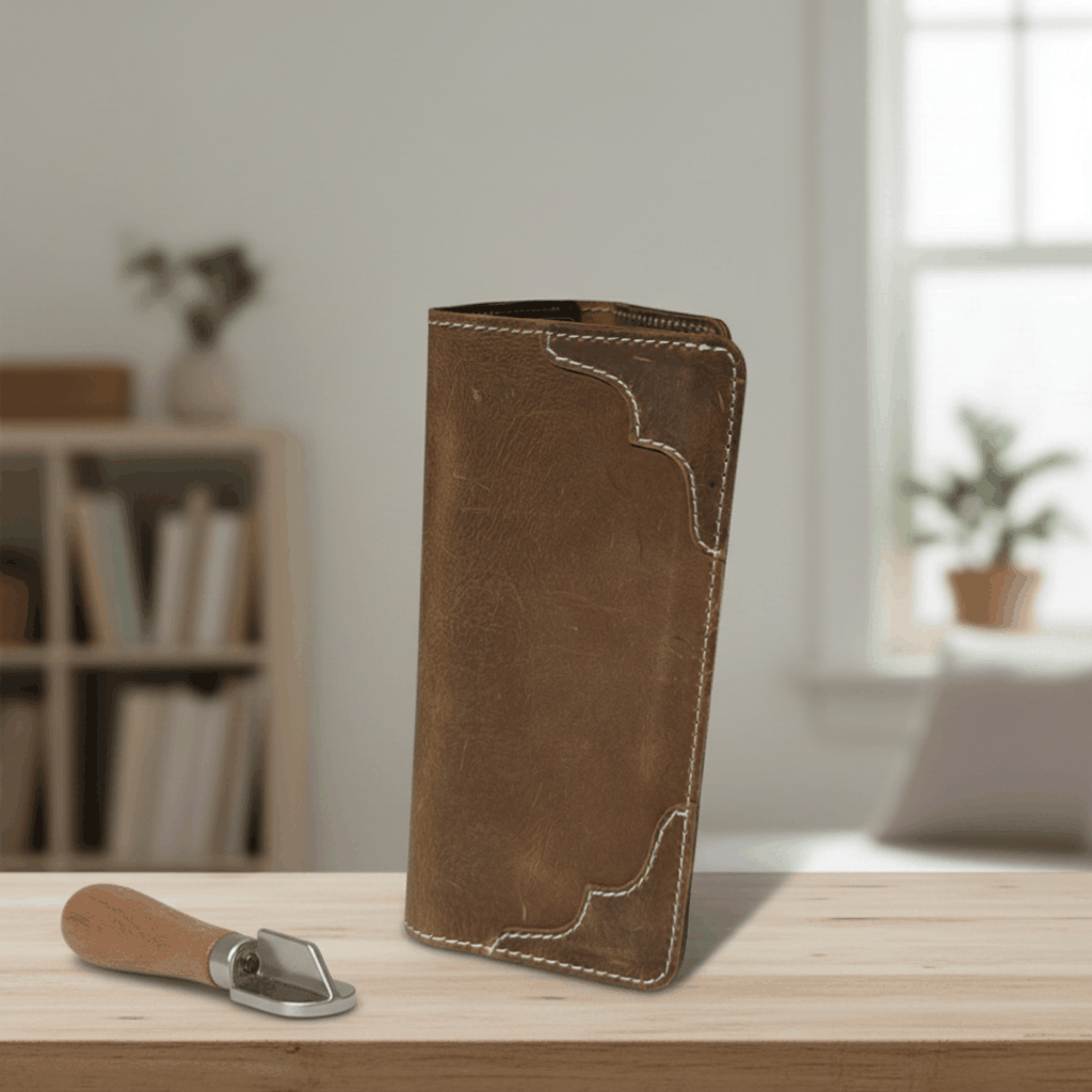 Long Unisex Leather Trifold Wallet with Magnet Lock | Vintage Classic