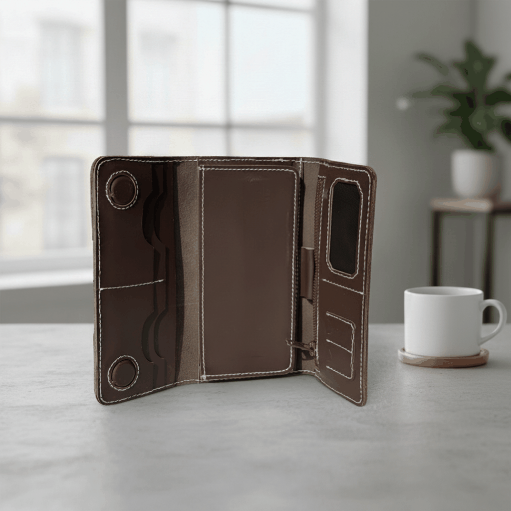 Long Unisex Leather Trifold Wallet with Magnet Lock | Vintage Classic