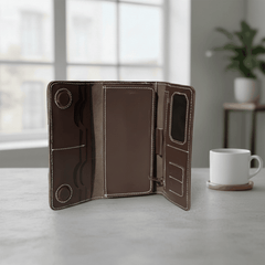 Long Unisex Leather Trifold Wallet with Magnet Lock | Vintage Classic