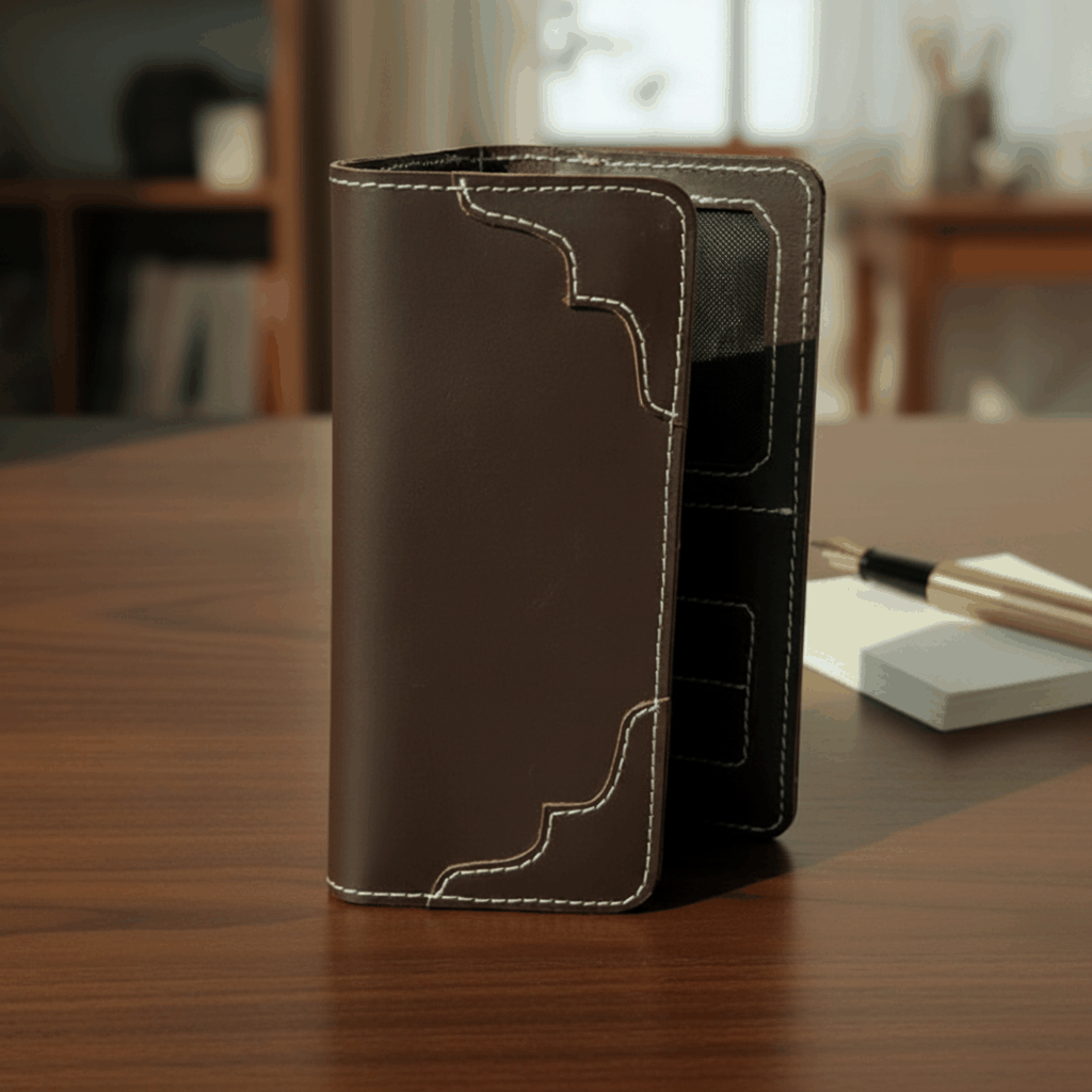 Long Unisex Leather Trifold Wallet with Magnet Lock | Vintage Classic